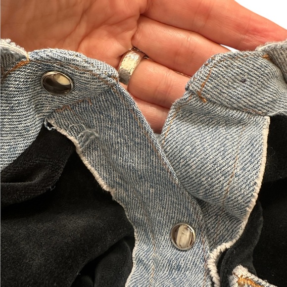 Vintage Black Velour Denim Top Western Snaps Indie Grunge Reworked Style - Picture 11 of 12